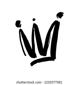 Crown doodle icon. Modern brush ink. Isolated on white background. Vector