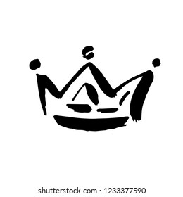 Crown doodle icon. Modern brush ink. Isolated on white background. Vector