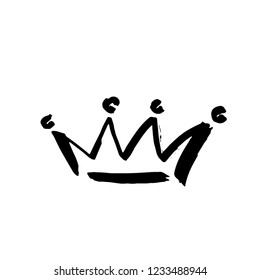 Crown doodle icon. Modern brush ink. Isolated on white background. Vector