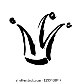 Crown doodle icon. Modern brush ink. Isolated on white background. Vector