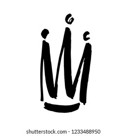 Crown doodle icon. Modern brush ink. Isolated on white background. Vector