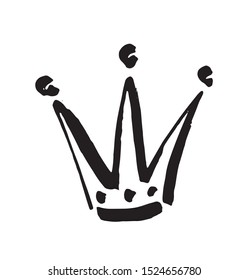 crown doodle icon. Modern brush ink. Isolated on white background. Vector