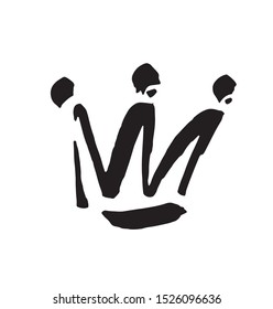 crown doodle icon. Modern brush ink. Isolated on white background. Vector