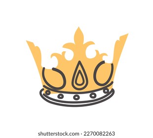 Crown doodle icon. Pattern and decoration, poster or banner for website. Aristocracy and monarchy, diadem for princess or queen, symbol of power. Cartoon flat vector illustration