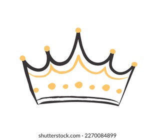 Crown doodle icon. Tiara for prince and princess, empress. Template, layout and mock up. Treasure and wealth at Middle Age. Monarchy, kingdom and aristocracy. Cartoon flat vector illustration