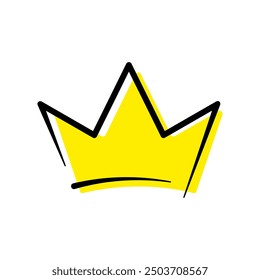 Crown doodle illustration. Stylized yellow drawing with black outline on white background. Best for web, print, logo creating and branding design.