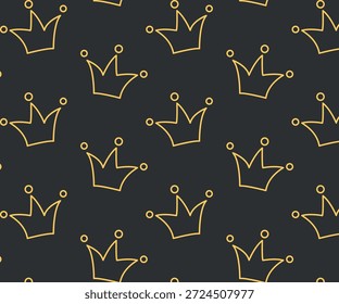 Crown doodle pattern. Isolated black background. Vector icons.
