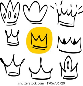 Crown Doodle Set Drawn By Hand.