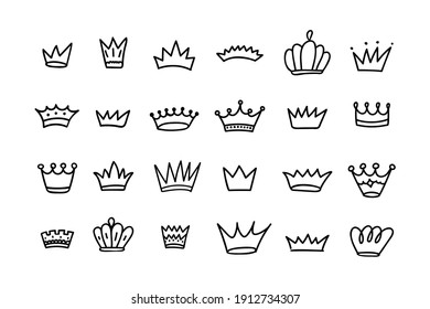 Crown doodle vector set isolated on white background