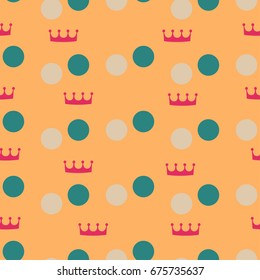 Crown and dot Seamless vector pattern.