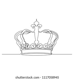 The Crown Is Drawn By One Black Line On A White Background. One-line Drawing. Continuous Line. Vector Eps10