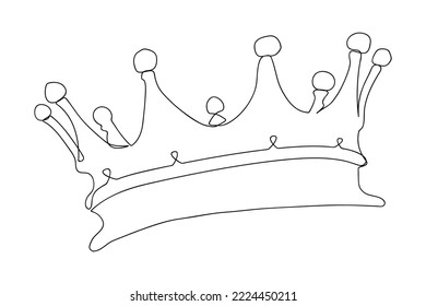 The crown drawn by one black line on a white background. One-line drawing. Continuous line.