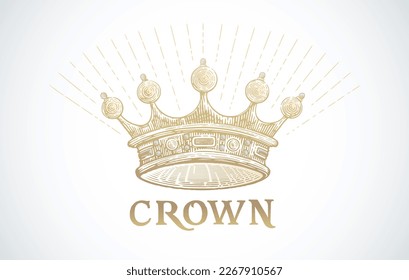 Crown drawn in an engraving style, conditional (symbolic) illustration of the crown. Vector illustration.