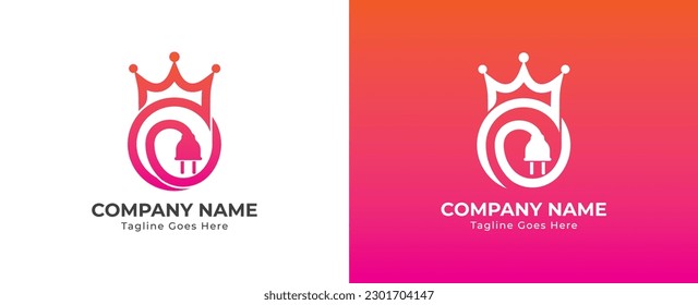 Crown Electric Plug Logo Concept icon sign symbol Element Design. Electricity, Electrician and Electronics repair Logotype. Vector illustration logo template