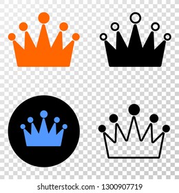 Crown EPS vector pictogram with contour, black and colored versions. Illustration style is flat iconic symbol on chess transparent background.