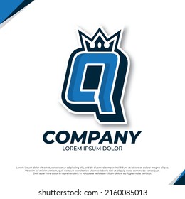 Crown esport mascot letter Q logo illustration, esport font design template
