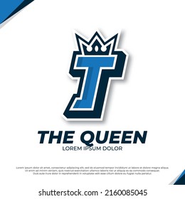 Crown esport mascot letter T logo illustration, esport font design template