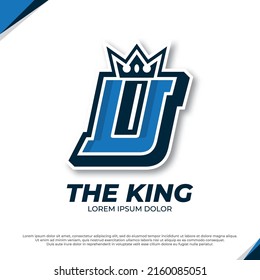 Crown esport mascot letter U logo illustration, esport font design template