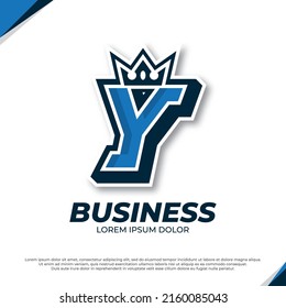 Crown esport mascot letter Y logo illustration, esport font design template