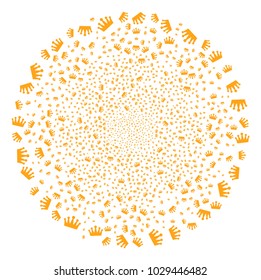 Crown exploding spheric cluster. Object pattern created from random crown design elements as burst spheric cluster. Vector illustration style is flat iconic symbols.