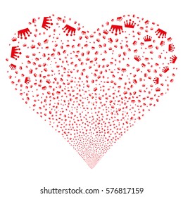 Crown fireworks with heart shape. Vector illustration style is flat red iconic symbols on a white background. Object love heart done from random pictographs.