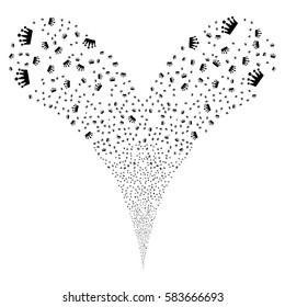 Crown fireworks stream. Vector illustration style is flat black iconic symbols on a white background. Object double fountain organized from random symbols.