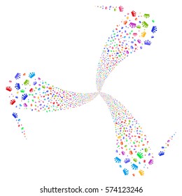 Crown fireworks swirl rotation. Vector illustration style is flat bright multicolored iconic symbols on a white background. Object twirl made from random pictographs.