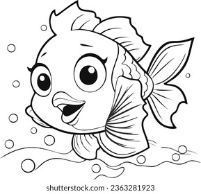 crown fish vector black and white background 