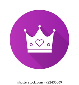 Crown flat design long shadow glyph icon. Vector silhouette illustration