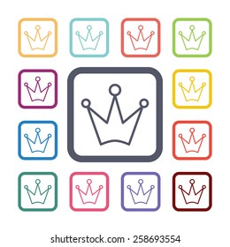 crown flat icons set. Open colorful buttons 