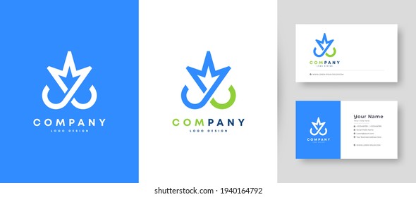 Crown Flat Minimal Initial J, JJ, and JL Letter Logo With Premium Business Card Design Vector Template for Your Company Business