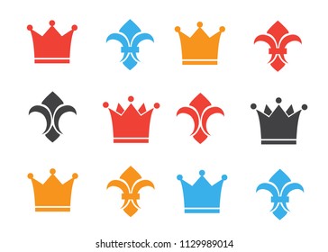 Crown and fleur de lis icons. Heraldic crowns and diadems for design