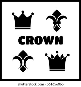 Crown and fleur de lis icons. Heraldic crowns and diadems for design