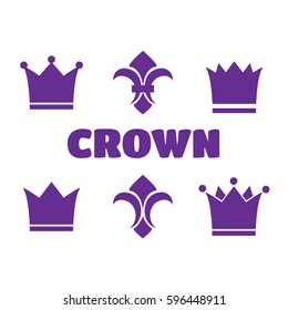 Crown and fleur de lis icons. Heraldic crowns and diadems for design