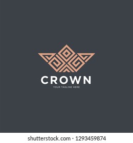 Crown flower logo icon vector design. Premium house hotel spa logotype. Royal king linear emblem. - Vector 