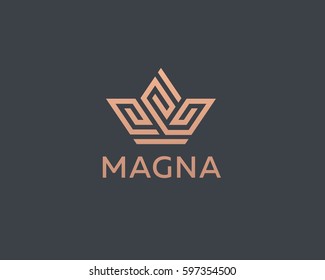 Crown flower logo icon vector design. Premium house hotel spa logotype. Royal king linear emblem.