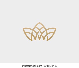 Crown Flower Lotus Logo. Premium House Spa Vector Logotype. Royal Line Icon Symbol.