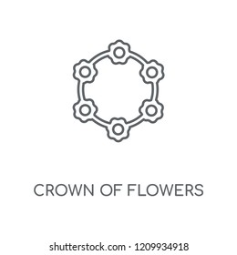 Crown of flowers linear icon. Crown of flowers concept stroke symbol design. Thin graphic elements vector illustration, outline pattern on a white background, eps 10.