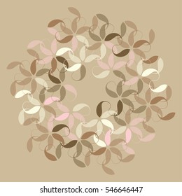 A crown of flowers made of interlocking loops in pink and light brown shades