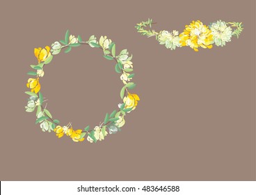 crown flowers set  side way and top isolated on white background,