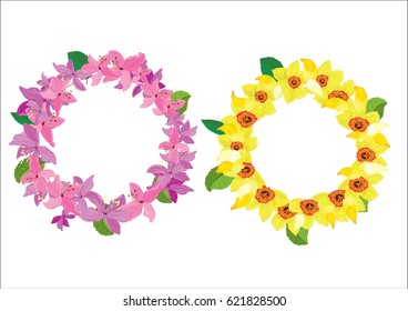 crown flowers set  side way and top isolated on white background,