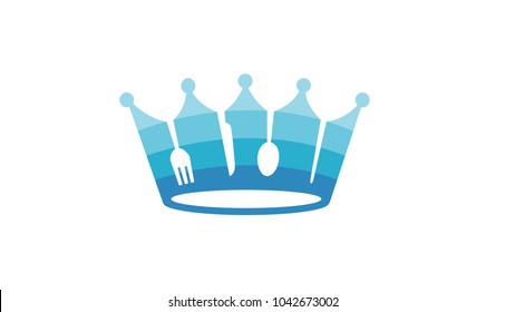 Crown fork, knife, spoon, and stick of wood Food Logo Vector Symbol Design Illustration