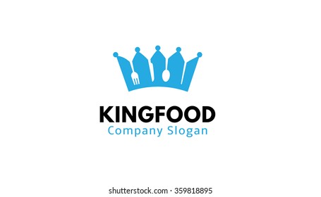 Crown fork, knife, spoon, and stick of wood Food Logo Vector Symbol Design Illustration