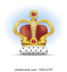 Crown with a fur trim and a precious stone. The symbol of the monarch is the logo.