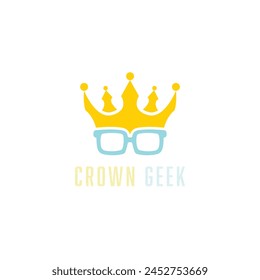 Crown Geek Logo Design Symbol Template Flat Style Vector Illustration