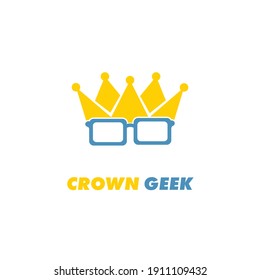 Plantilla de diseño de logotipo de Crown Geek Estilo plano Vector	