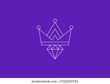 Um logotipo de arte da linha da coroa e da gema com linhas elegantes limpas, simbolizando realeza, valor, luxo, autoridade e elegância refinada