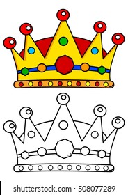 Crown with gems like coloring books for small children - vector