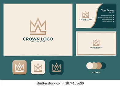 crown gold elegant logo design and business card