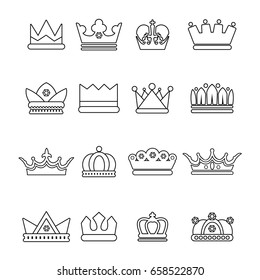 Crown gold icons set. Outline illustration of 16 crown gold vector icons for web